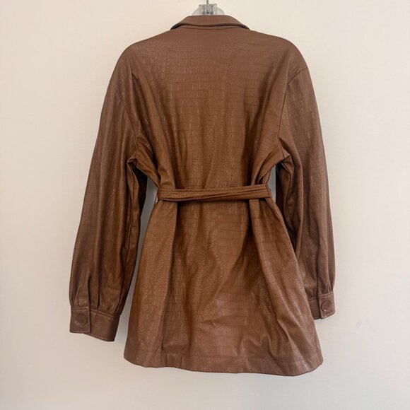 Marc New York Faux Leather Belted Jacket | Brown Croc-Embossed | Size M - Picture 5 of 14